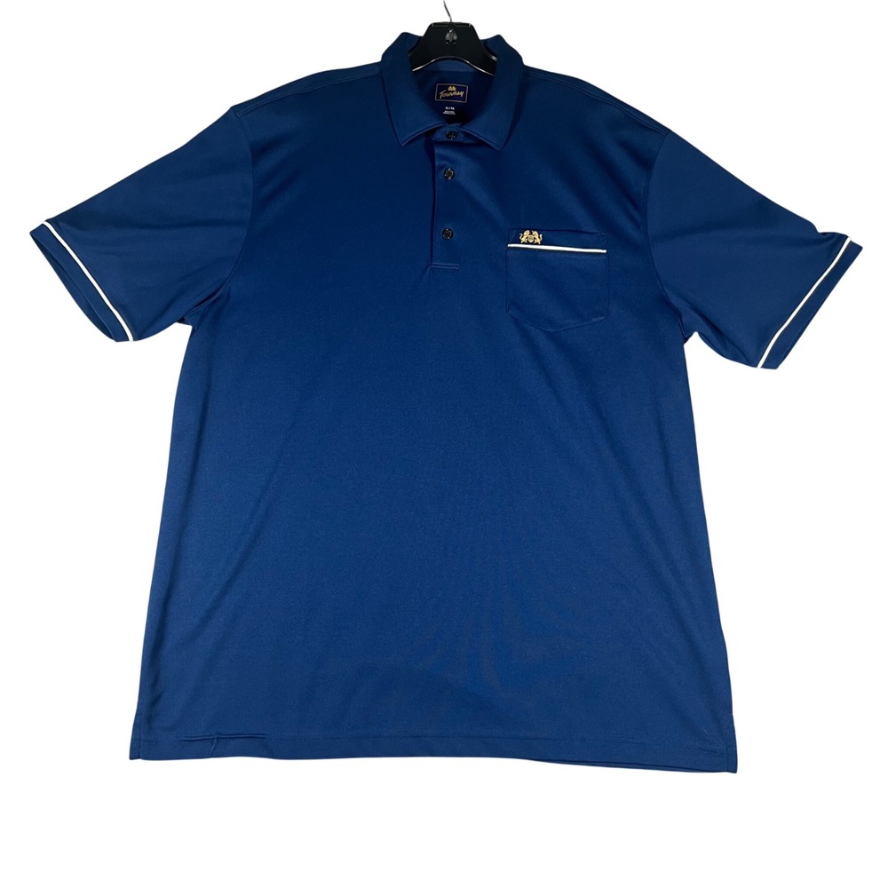 Tourney Mens XL Navy Blue Performance  Golf Polo Shirt Lion Crest Pocket SS